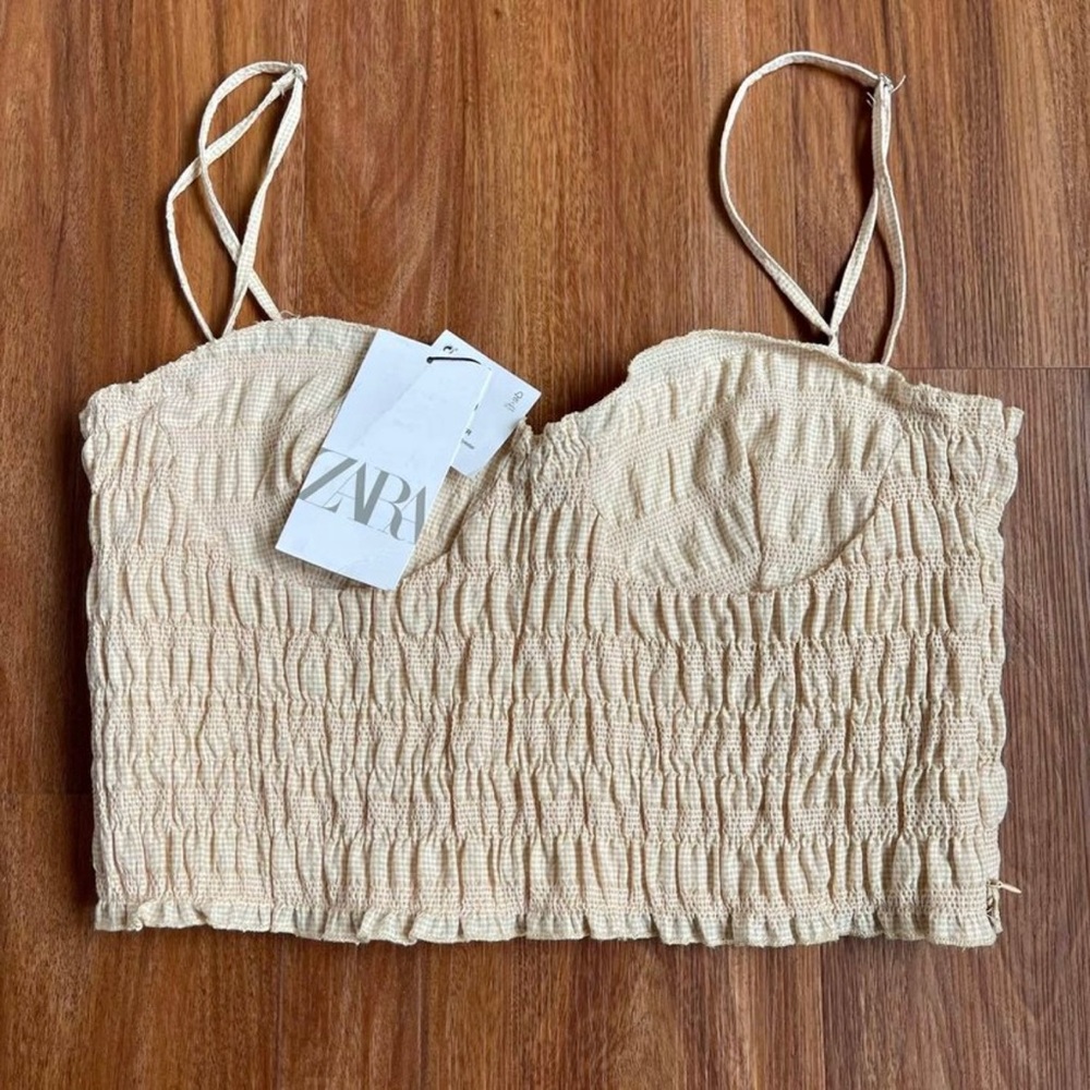 NWT Zara Smocked Corset Bustier Crop Top | Yellow Gingham | Size Large - Picture 4 of 6
